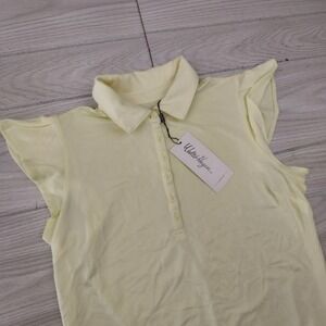 Walter Hagen Golf Shirt Womens‎ Medium Yellow Flutter Ruffle Sleeve Polo New